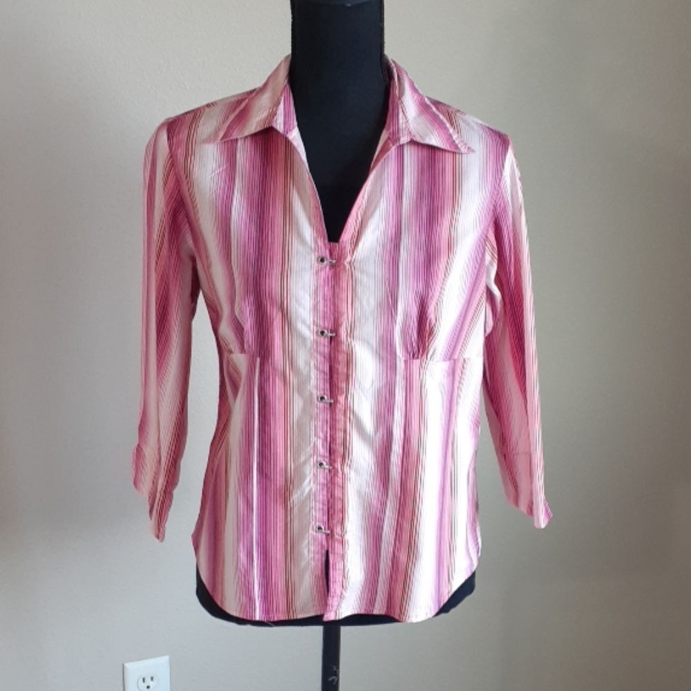 A.L.C Ladies Pink Stretch Button Down Blouse M